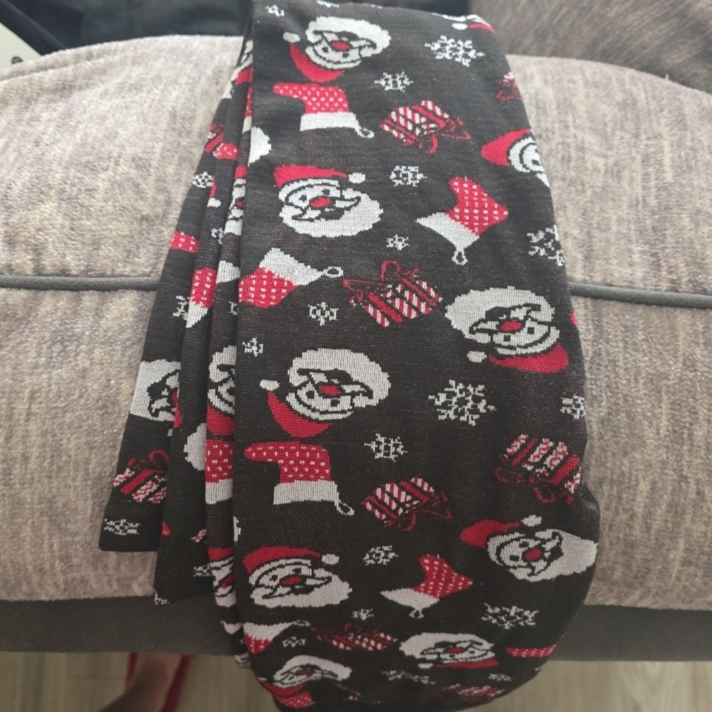 Festive Santa Print Leggings - Black and Red